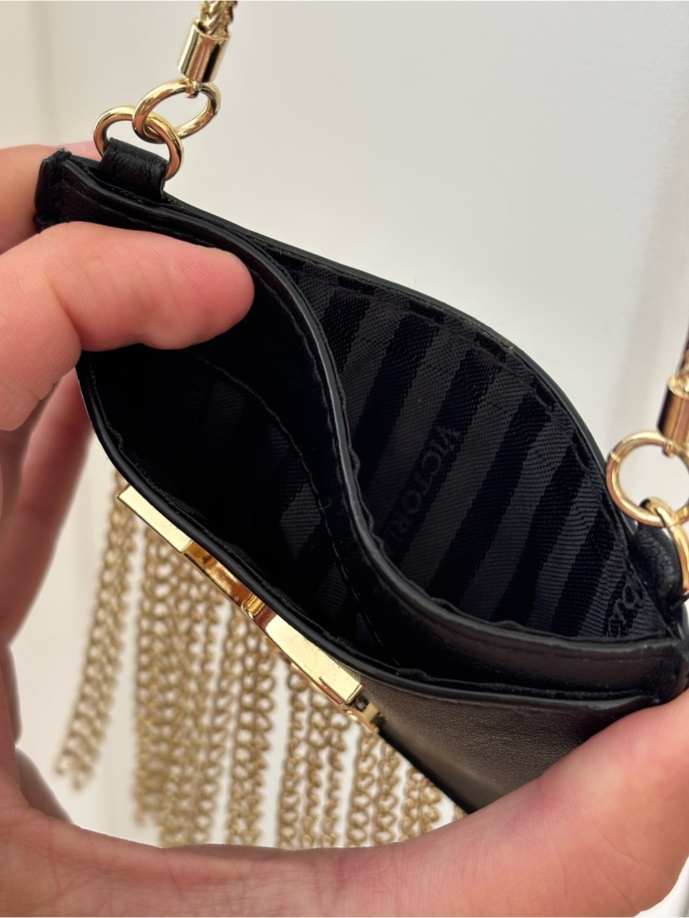 Victoria's Secret Black and Gold Fringe Chain Crossbody Wallet - Picture 6 of 7